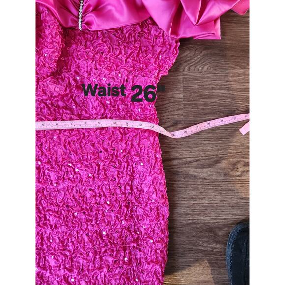 Vintage Zum Zum Hot Pink Ruffle Puff-Sleeve Mini Dress Size 5/6 Made in USA. - Picture 7 of 9